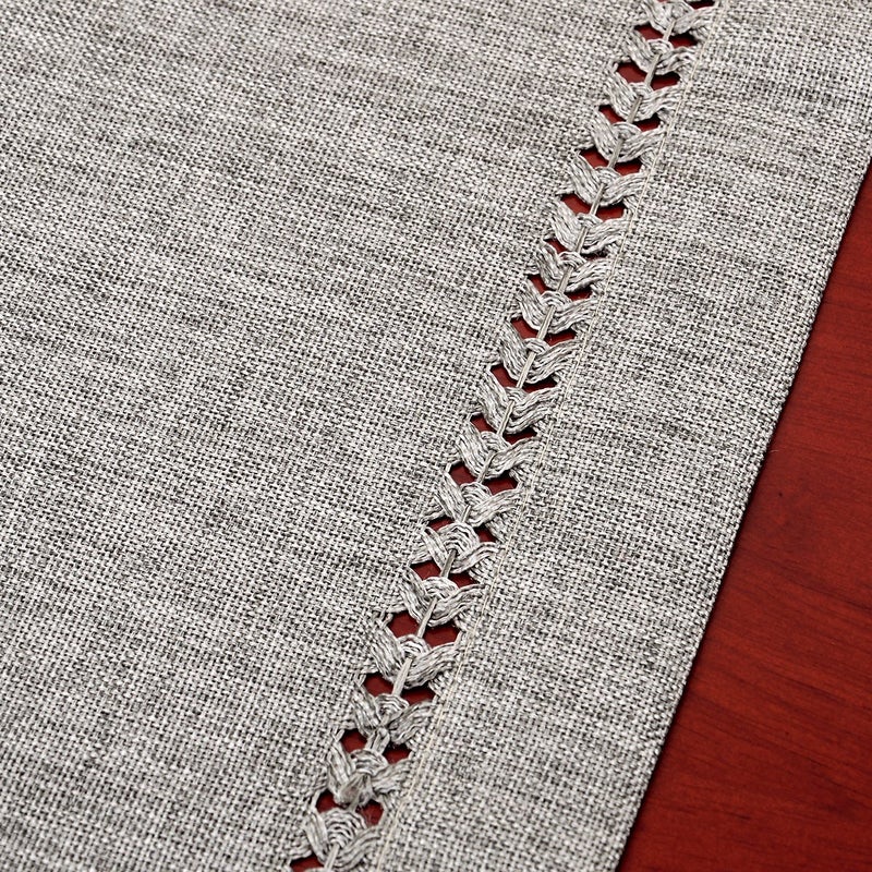 Grelucgo Large Handmade Hemstitch Gray Dining Table Runner Rectangular 14 by 120 Inch - Image 4